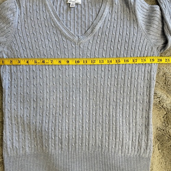 KIM ROGERS Sz M  Blue‎ 100% Cotton Pullover V-Neck Sweater Top Cable-Knit - Picture 11 of 16
